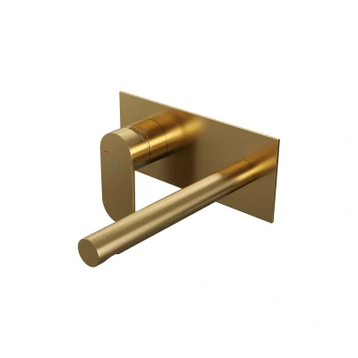 Afbeelding van Brauer Gold Edition Wastafelmengkraan inbouw rechte uitloop rechts hendel breed plat afdekplaat model C2 PVD geborsteld goud