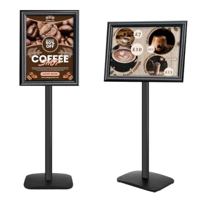 Afbeelding van Mutualsign Robuuste A3 display met stabiele basis, staande posterstandaard voor menu/kennisgevingen/display, welkomstbordhouder buiten, zwart