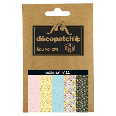 Afbeelding van Décopatch DP022C een zak met 5 vellen deco papier, bedrukt 30 x 40 cm, motief asorta, kleurrijk.