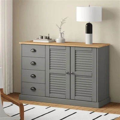Afbeelding van Dressoir met lades VIGO 113x40x75 cm massief grenenhout grijs