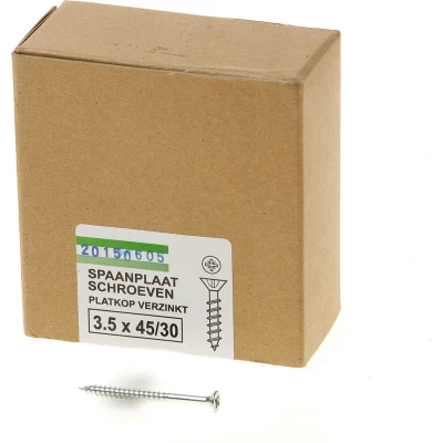 Afbeelding van spaanplaatschroeven verzinkt platverzonken kop PZ2 deeldraad 3.5X45/30 (per 200 stuks)