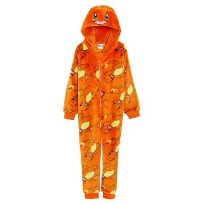 Afbeelding van Pokémon onesie met capuchon voor kinderen, 3D fleece en ritssluiting, Charmander