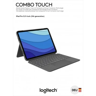 Afbeelding van Logitech Keyboard Combo Touch, Smart Connector, grijs voor Apple iPad Pro 12.9&quot;, Gen.5/6, Trackpad, DE, Retail