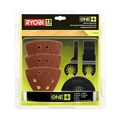 Afbeelding van Ryobi RAK15MT 5132002809 Multifunctionele gereedschapsset voor houtbewerking RMT1801M met invalzaagbladen en schuurpapier, 15 delig