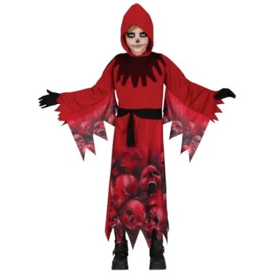 Afbeelding van Guirca Beul &amp; Magere Hein Kostuum Huilende Schedels Grim Reaper Rood Kind 5 6 jaar Halloween Verkleedkleding