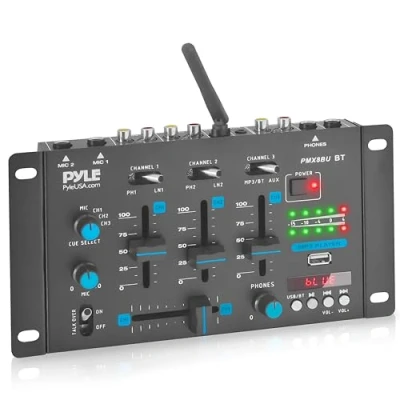 Afbeelding van DJ Mixer 3 Kanalen, Pyle Audio Bluetooth Draadloos, Talkover Microfoon, USB Lezer, RCA Phono,Line Ingang, Microfoon Console, Hoofdtelefoon