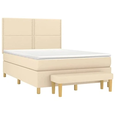 Afbeelding van vidaXL Boxspring met matras stof crèmekleurig 140x190 cm