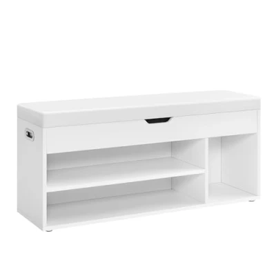 Afbeelding van VASAGLE Gevoerde schoenenbank, opbergbank, 3 vakken, verborgen opslag, planken, voor woonkamer, entree, slaapkamer, draagkracht 150 kg, wolkenwit LHS130W14