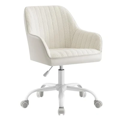 Afbeelding van SONGMICS OBG012W01 Bureaustoel, draaistoel, PU leer, met sherpa schuimvulling, in hoogte verstelbaar, voor kantoor, bar, cappuccino, beige/wolk