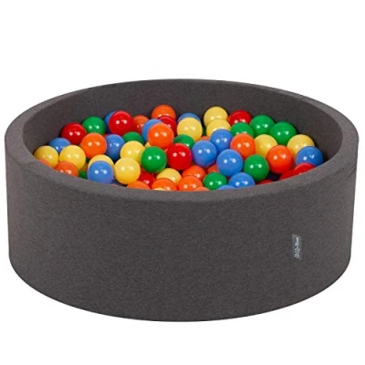 Afbeelding van KiddyMoon ballenbad 90x30cm/200 ballen ∅ 7cm met kleurrijke voor baby&#039;s kinderen rond, donkergrijs:geel/groen/blauw/rood/oranje
