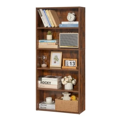 Image de VEVOR Bibliothèque étroite étagère rangement en bois 5 niveaux 134,5 cm marron