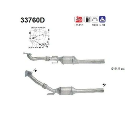 Afbeelding van AS 33760D Katalysator 1060mm VOLKSWAGEN: Bora Saloon, Golf 4, SKODA: Octavia I Hatchback