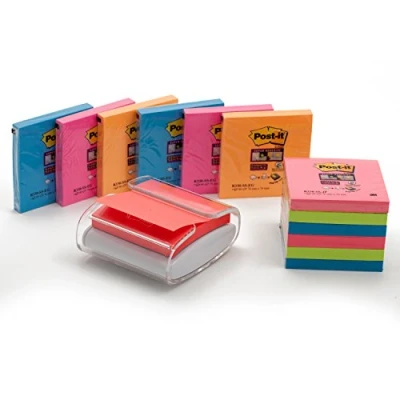 Afbeelding van Post it Super Sticky Z notes dispenser Pro Color wit, voor ft 76 x mm, inclusief 12 blokken van 90 vel