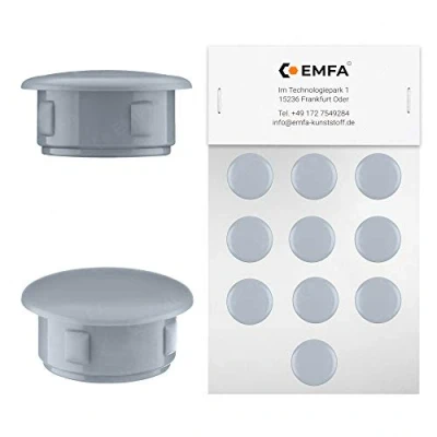 Afbeelding van Stop voor bevestigingsgat: diameter 6 mm, grijs (RAL 7040), 10 stuks, kopbreedte gat 0,6 cm EMFA®
