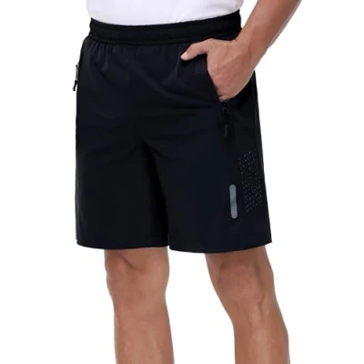 Afbeelding van Rvinroo Sportshorts voor heren, sneldrogend, ademende hardloopshorts met ritszak, zwart., 3XL