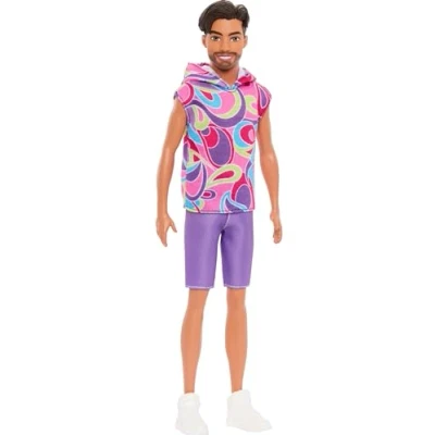 Image de Barbie Fashionistas HRH26 Poupée Ken n227 avec tenue qui rappelle le look Totally Hair brune barbe courte et corps mince Figurine de collection pour 65ème anniversaire