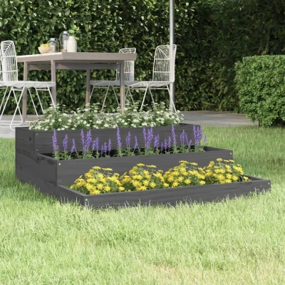 Afbeelding van Plantenbak 78x78x27 cm massief grenenhout grijs