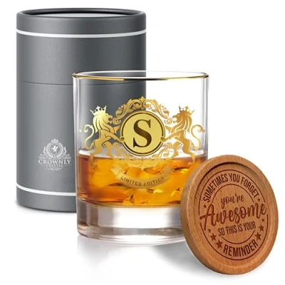 Afbeelding van CROWNLY CRYSTAL® Gepersonaliseerd gegraveerd glas voor heren origineel (S)