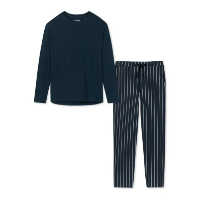 Afbeelding van Schiesser Organic Pyjama Blau gestreift dunkelblau, Dames, Maat: 36, dunkelblau