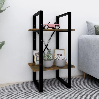 Afbeelding van Boekenkast 2 laags 40x30x70 cm bewerkt hout gerookt eikenkleur