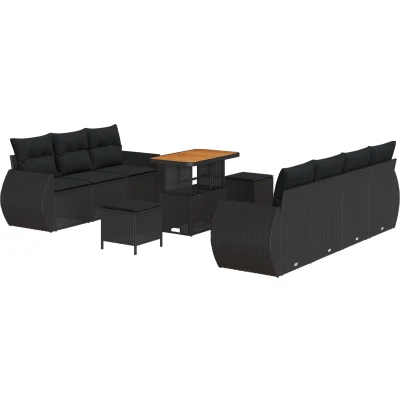 Afbeelding van vidaXL 10 delige tuinsofa set met kussens zwart poly rattan acacia