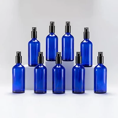 Afbeelding van Yizhao 100 ml blauwe glazen spuitfles voor etherische oliën, kleine lege fijne nevel spuitfles, reiniging, aromatherapie, cosmetische sprays, haar 9 stuks