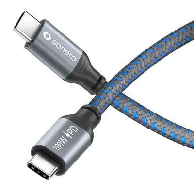 Afbeelding van Sonero® USB C naar oplaadkabel, snellaadkabel, type kabel, 2.0, 100W PD, grijs/blauw, 0,50m