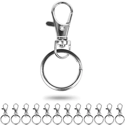 Afbeelding van 12 stuks karabijnhaken met sleutelring 10 mm D ring splitring 25 diameter, karabijnhaak 360 draaibare sleutelhanger, metalen ringen voor handwerk.