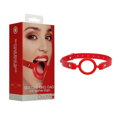 Afbeelding van Shots Ouch! Siliconen Ring Gag met Leren Bandjes red