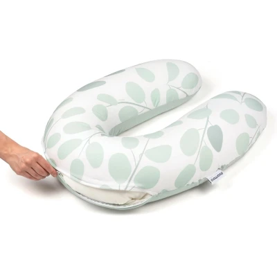 Afbeelding van Doomoo Buddy Cover Hoes voor Voedingskussen Biologisch Katoen 180 cm Leaves Aqua Green