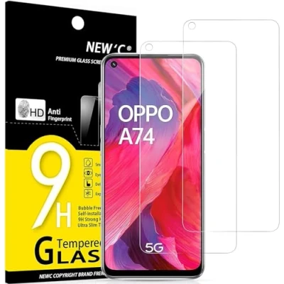 Afbeelding van NEW&#039;C Displaybeschermfolie van gehard glas voor Oppo A54 5G, A74 krasbestendig, zonder luchtbellen, extreem robuust (0,33 mm HD ultra transparant), hardheid 9H, 2 stuks