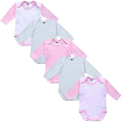 Afbeelding van MEA BABY Uniseks babybody met lange mouwen van 100% katoen in verpakking 5 stuks, bedrukte voor meisjes, jongens, Meisje.