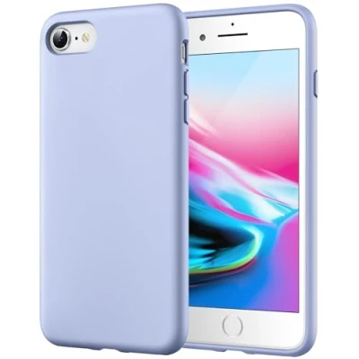 Afbeelding van JETech Siliconen beschermhoes voor iPhone SE 3/2 (model 2022/2020), 8/7, rondom bescherming, zijdezacht gevoel, zachte binnenvoering van microvezel (lichtblauw)