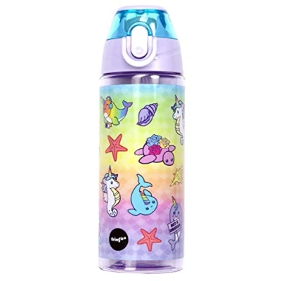 Afbeelding van Zeedieren Fringoo lila/blauw kinderwaterfles met rietje 100% lekvrij BPA vrij 600ml Sportfles voor kinderen