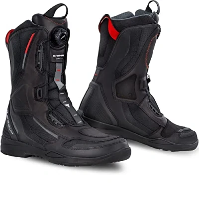Afbeelding van SHIMA STRATO Motorlaarzen voor heren, ademend, versterkt, Adventure Touring laarzen met snelsluitsysteem ATOP, enkelsteun, antislipzool (zwart) 48 EU