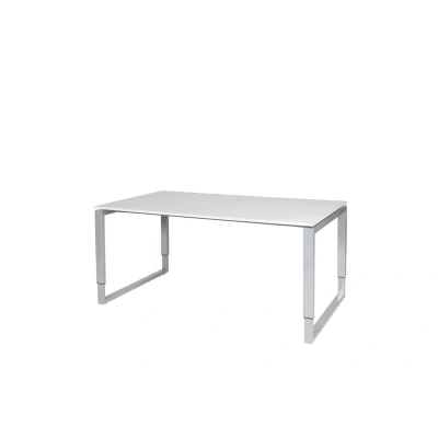 Afbeelding van Domino Plus bureau, hoogte instelbaar (62 85cm) met 160x90cm &#039;zwevend&#039; krijtwit 25mm blad en aluminium (RAL9006) O poot frame