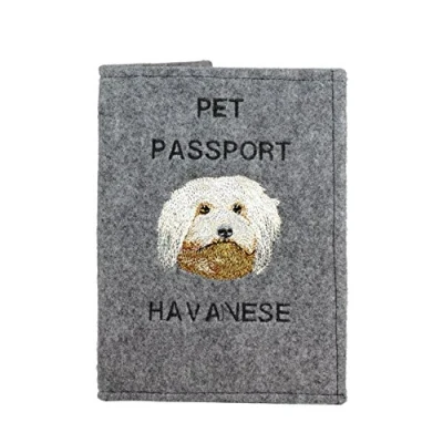 Afbeelding van Art Dog Passport Cover Handgemaakte vilten hoes met geborduurd patroon Veterinaire reispaspoorthouder voor honden 17 x 12,5 cm, Havanese