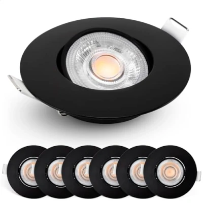 Afbeelding van Spotjes Zwart Dimbaar 6 stuks Ultralage Inbouwdiepte 480 Lumen 2700K Warm Wit 4.9W 50 Kantelbaar Emos Exclusive Inbouwspots Led
