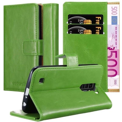 Afbeelding van Cadorabo Hoesje geschikt voor LG K10 2016 in GRAS GROEN Beschermhoes met magnetische sluiting, standfunctie en kaartvakje Book Case Cover Etui
