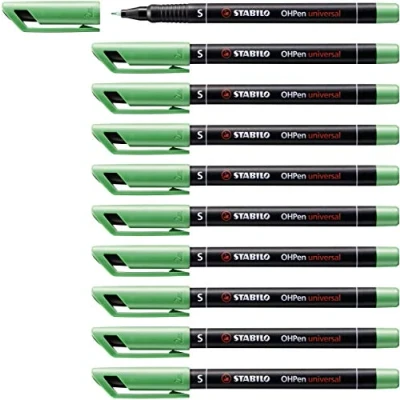 Image de Marqueur permanent STABILO OHPen Lot x 10 marqueurs Vert (encre permanente/pointe superfine 0,4mm)