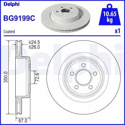 Afbeelding van DELPHI BG9199C Remschijf 350 26 5 Geventileerd Gecoat Semi finished Zonder wiellager, ABS sensorring CHRYSLER: 300C Saloon, Touring