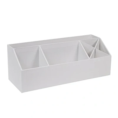 Afbeelding van Bureau organizer met 4 vakken, opbergsysteem voor notities, paperclips, pennen enz. sorteerdoos van vezelplaat en papier in linnenlook wit