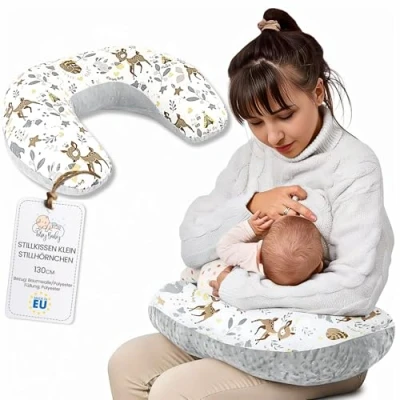 Afbeelding van Voedingskussen Small Minky 130 x 45 cm borstvoedingskussen voor op reis, hertgrijs