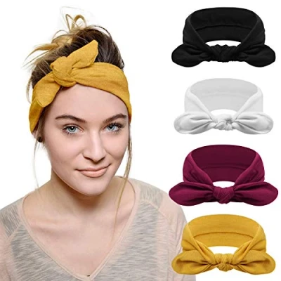 Afbeelding van DRESHOW 4 Stuks Vrouwen Bloemen Hoofdbanden Oude Elastische Hoofdband Criss Cross Haarband Accessoire