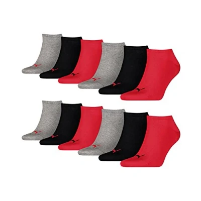 Afbeelding van Puma unisex Sneaker Plain (3 pack) enkelsokken zwart rood Maat: 39 42