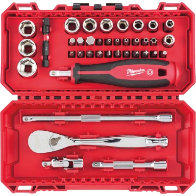 Afbeelding van MILWAUKEE 4932498381 doppenset en ratel 1/4&quot; FOUR FLAT in PACKOUT Ready Box 38 delig