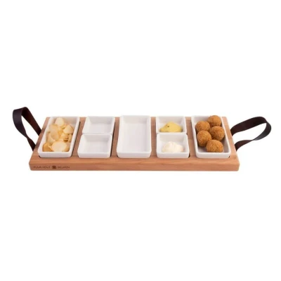 Afbeelding van Bowls &amp; Dishes Serveerplank / Tapasplank Streetfood 5 vaks Wit Large