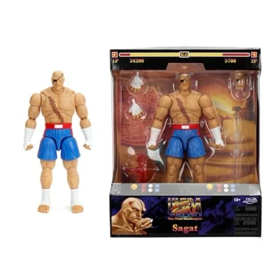 Afbeelding van Jada Toys Street Fighter figuur Sagat (19 cm) 2 The Final Challengers beweegbaar verzamel en actiefiguur met hoofd, handen alternatieve accessoires, vanaf 13 jaar