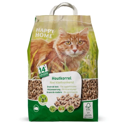 Afbeelding van Happy Home Natural Houtkorrel Fsc Kattenbakvulling 10 l 5 kg