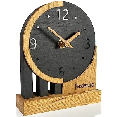 Afbeelding van FLEXISTYLE Moderne kleine klok van eikenhout voor woonkamer, badkamer (stijl 3)